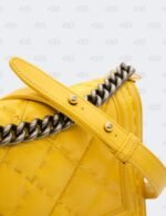 Chanel Yellow Quilted Lambskin Leather Medium Double Stitch Boy Flap Bag