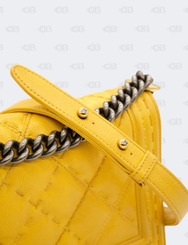 Chanel Yellow Quilted Lambskin Leather Medium Double Stitch Boy Flap Bag