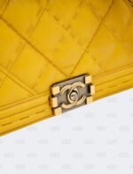 Chanel Yellow Quilted Lambskin Leather Medium Double Stitch Boy Flap Bag