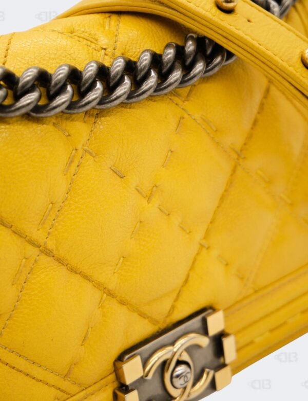 Chanel Yellow Quilted Lambskin Leather Medium Double Stitch Boy Flap Bag