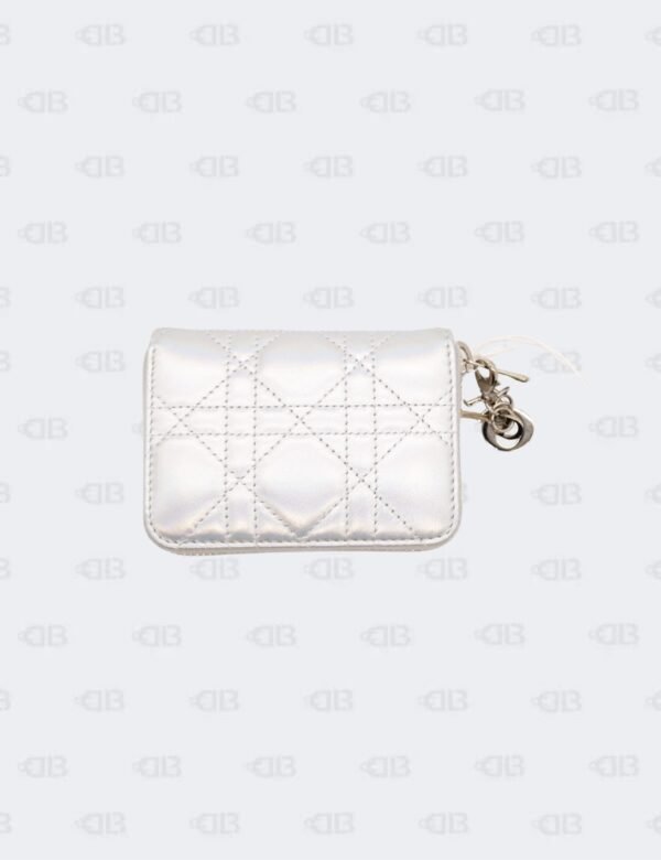 Christian Dior Metallic Silver Lady Dior Voyageur Zip Around Coin Purse