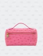 Loro Piana Pink Ostrich Leather Extra Pocket L19 Pouch