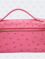Loro Piana Pink Ostrich Leather Extra Pocket L19 Pouch