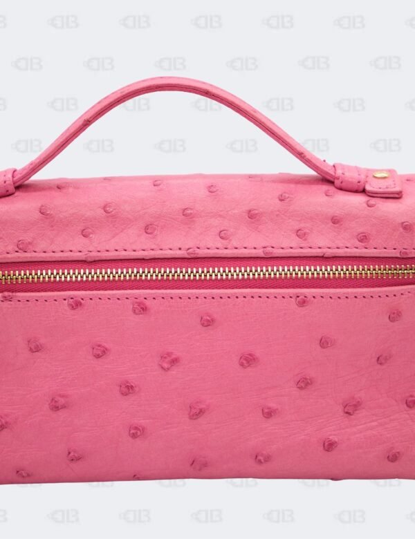 Loro Piana Pink Ostrich Leather Extra Pocket L19 Pouch