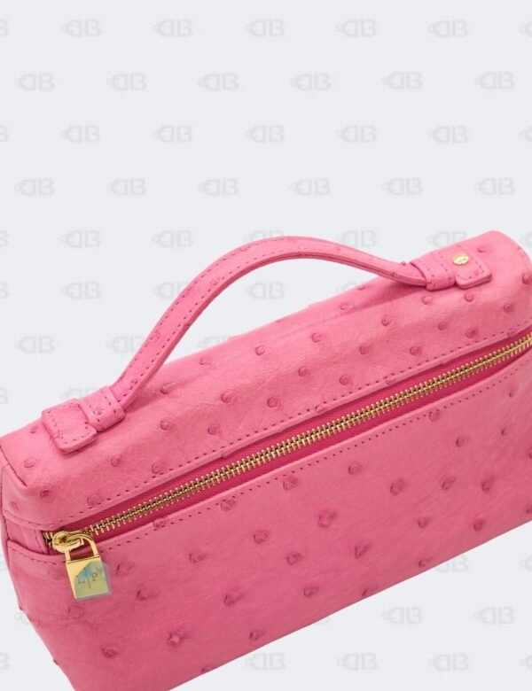 Loro Piana Pink Ostrich Leather Extra Pocket L19 Pouch