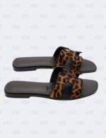 Hermes Oran Gold/Noir Lepard Printed in Moire Calfskin Flat Sandals Size 40