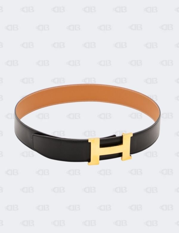 Hermes Gold/Noir  Swift and Box Calf H Buckle Reversible Belt Size 85