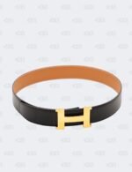 Hermes Gold/Noir Swift and Box Calf H Buckle Reversible Belt Size 85