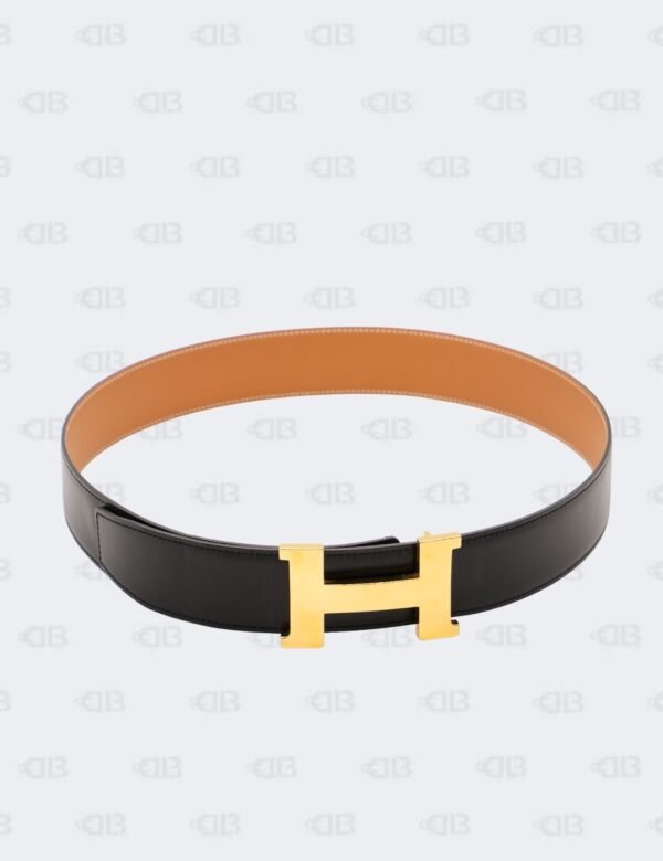 Hermes Gold/Noir Swift and Box Calf H Buckle Reversible Belt Size 85