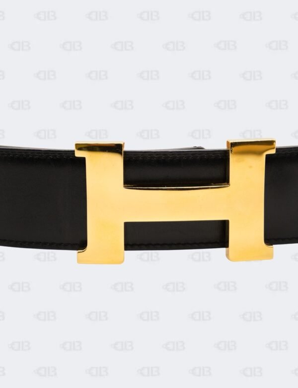 Hermes Gold/Noir Swift and Box Calf H Buckle Reversible Belt Size 85