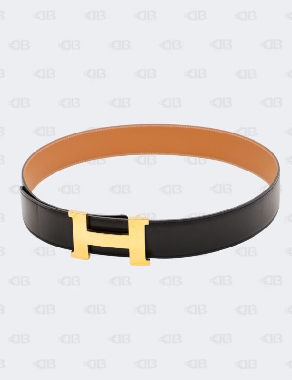 Hermes Gold/Noir Swift and Box Calf H Buckle Reversible Belt Size 85