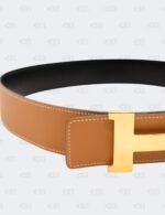Hermes Gold/Noir Swift and Box Calf H Buckle Reversible Belt Size 85