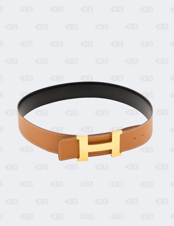 Hermes Gold/Noir Swift and Box Calf H Buckle Reversible Belt Size 85
