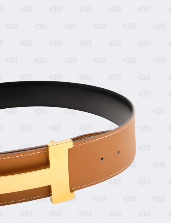 Hermes Gold/Noir Swift and Box Calf H Buckle Reversible Belt Size 85