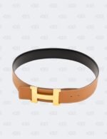 Hermes Gold/Noir Swift and Box Calf H Buckle Reversible Belt Size 85