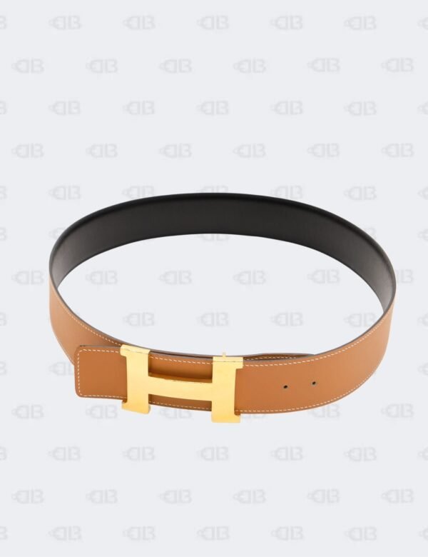 Hermes Gold/Noir Swift and Box Calf H Buckle Reversible Belt Size 85