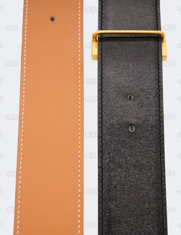 Hermes Gold/Noir Swift and Box Calf H Buckle Reversible Belt Size 85