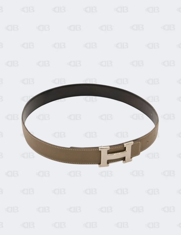 Hermes Etoupe/Noir Togo and Box Calf H Buckle Reversible Belt Size 75