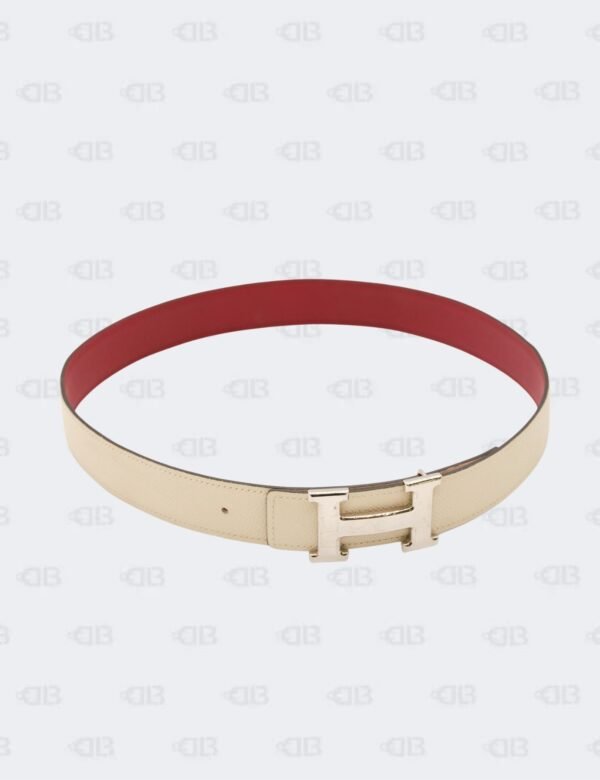 Hermes White/Rouge Garanse Epsom and Swift H Buckle Reversible Belt Size 75