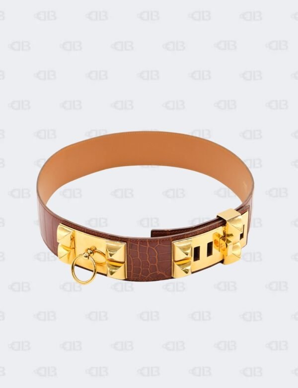 Hermes Brown Crocodile Collier De Chien Belt Size 75