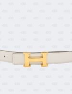 Hermes White/Etoupe Epsom and Swift H Buckle Reversible Belt Size 95