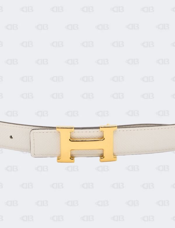 Hermes White/Etoupe Epsom and Swift H Buckle Reversible Belt Size 95