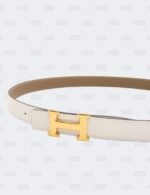 Hermes White/Etoupe Epsom and Swift H Buckle Reversible Belt Size 95