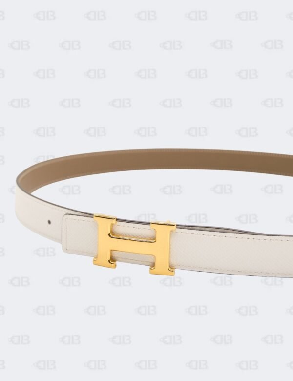 Hermes White/Etoupe Epsom and Swift H Buckle Reversible Belt Size 95