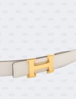 Hermes White/Etoupe Epsom and Swift H Buckle Reversible Belt Size 95