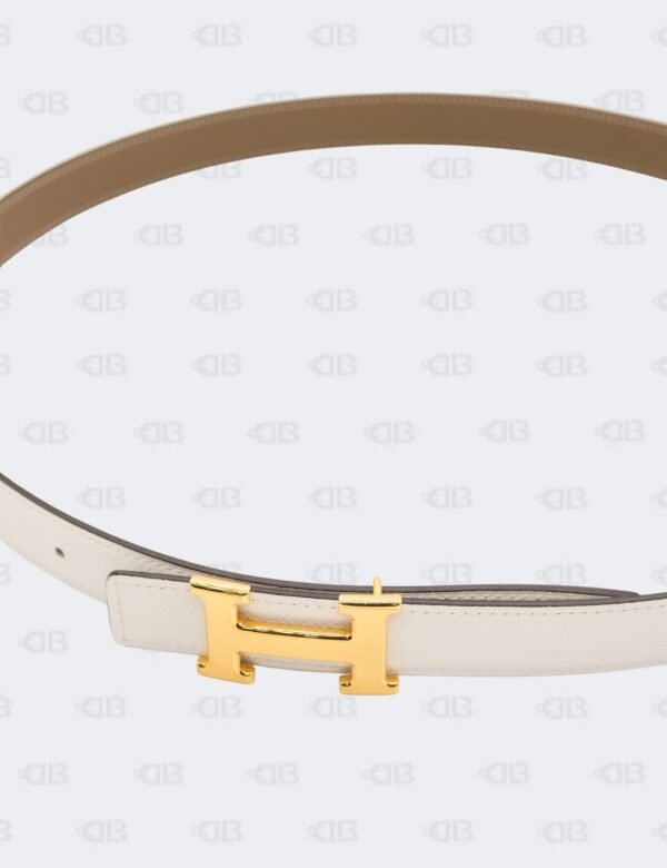 Hermes White/Etoupe Epsom and Swift H Buckle Reversible Belt Size 95