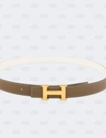 Hermes White/Etoupe Epsom and Swift H Buckle Reversible Belt Size 95