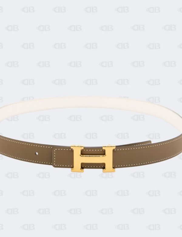 Hermes White/Etoupe Epsom and Swift H Buckle Reversible Belt Size 95