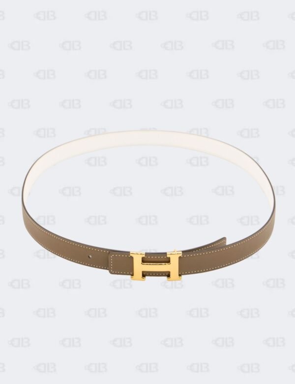 Hermes White/Etoupe Epsom and Swift H Buckle Reversible Belt Size 95