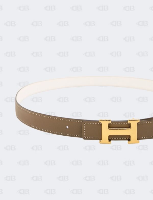 Hermes White/Etoupe Epsom and Swift H Buckle Reversible Belt Size 95