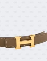 Hermes White/Etoupe Epsom and Swift H Buckle Reversible Belt Size 95