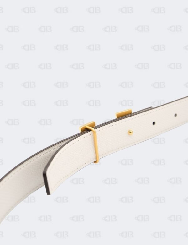 Hermes White/Etoupe Epsom and Swift H Buckle Reversible Belt Size 95