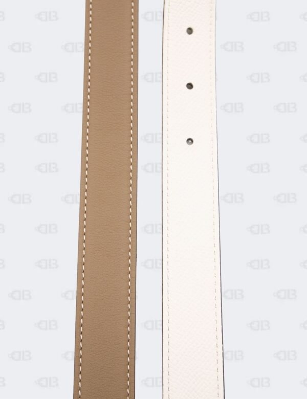 Hermes White/Etoupe Epsom and Swift H Buckle Reversible Belt Size 95