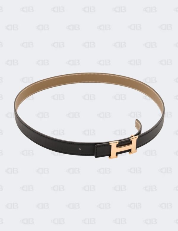 Hermes Etoupe/Noir Epsom and Swift H Buckle Reversible Belt Size 80