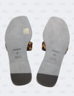 Hermes Oran Gold/Noir Lepard Printed in Moire Calfskin Flat Sandals Size 40