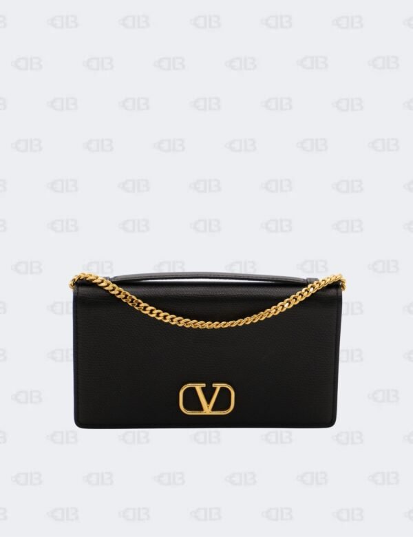 Valentino Garavani Black Grainy Calfksin VLogo Signature Wallet On Chain