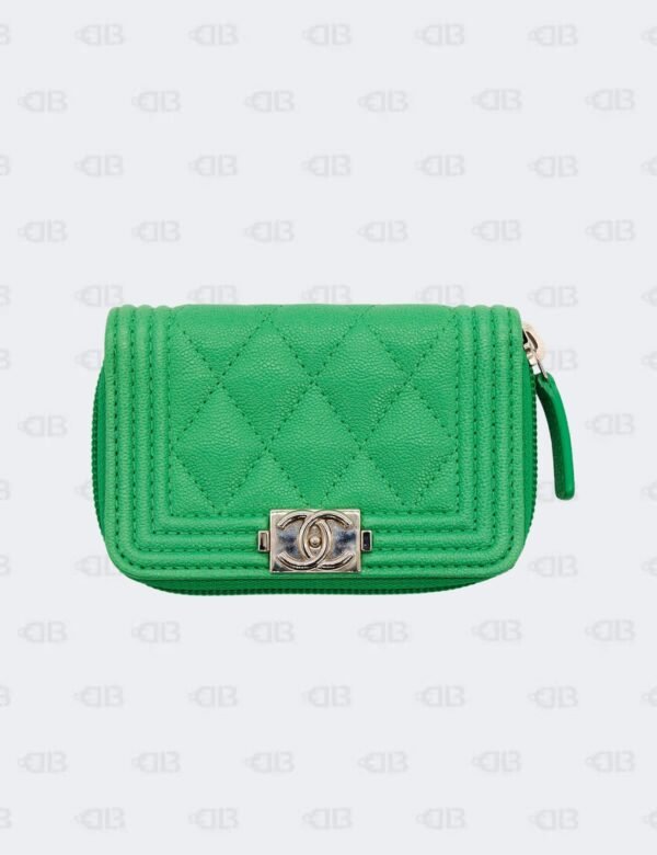 Chanel Green Quilted Caviar Leather Boy Zip Around Wallet