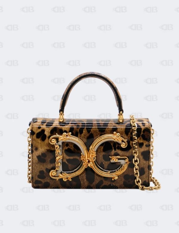 Dolce & Gabbana Mini Brown Leopard Print Laminated Top Handle Bag