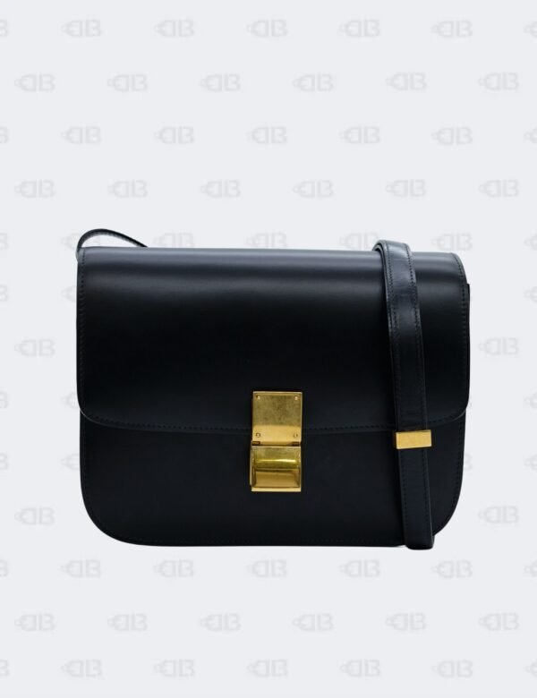 Celine Classic Box Medium Black Leather Shoulder Bag Gold Hardware