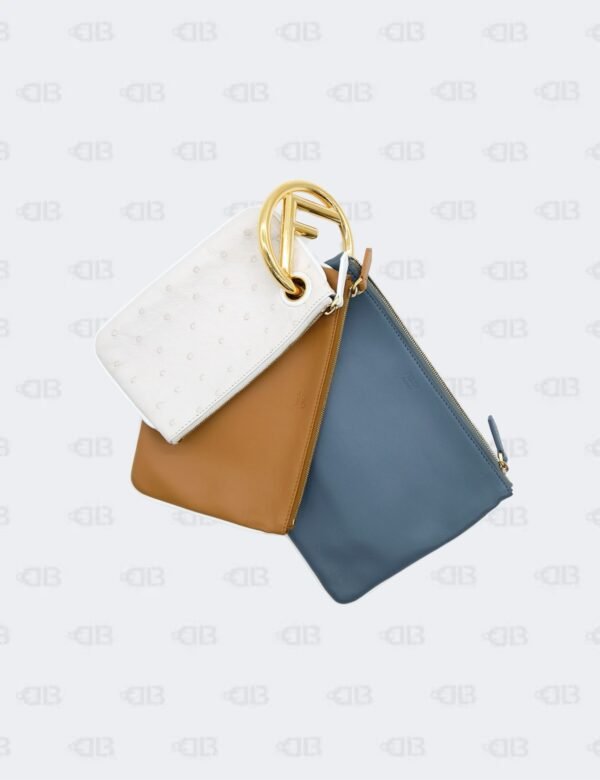 Fendi Tripplette Clutch White Ostrich Leather