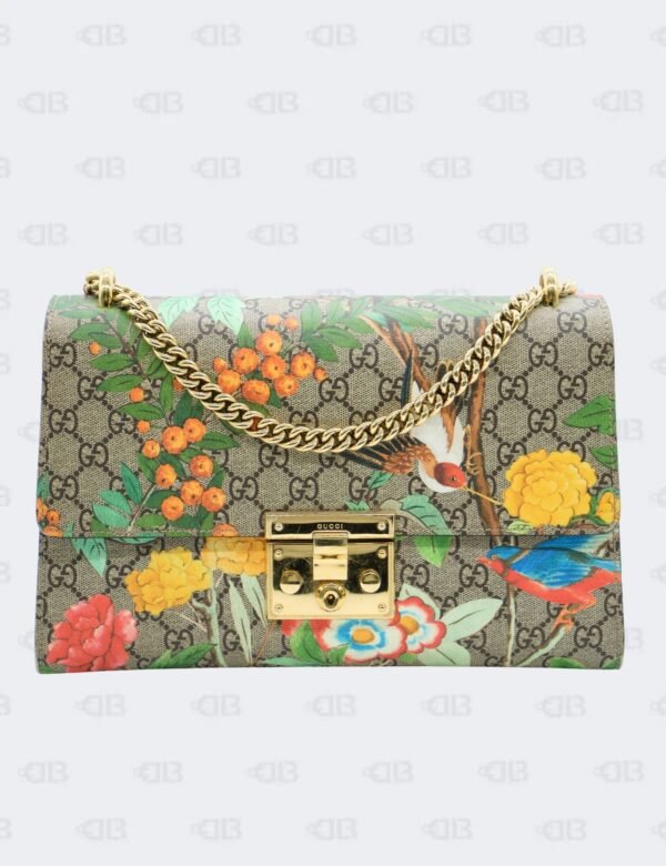 Gucci Tian Padlock Medium Multicolor GG Supreme Canvas and Leather Shoulder Bag