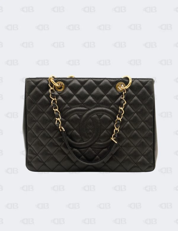 Chanel Black Quilted Caviar Leather Grand Shopping Tote Bag