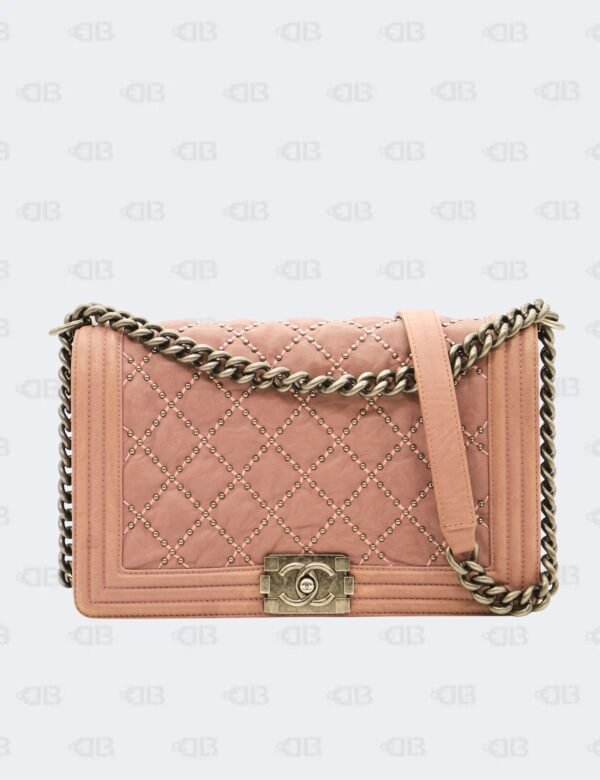 Chanel Mauve Crumpled Calfskin Studded Old Medium Boy Flap Bag