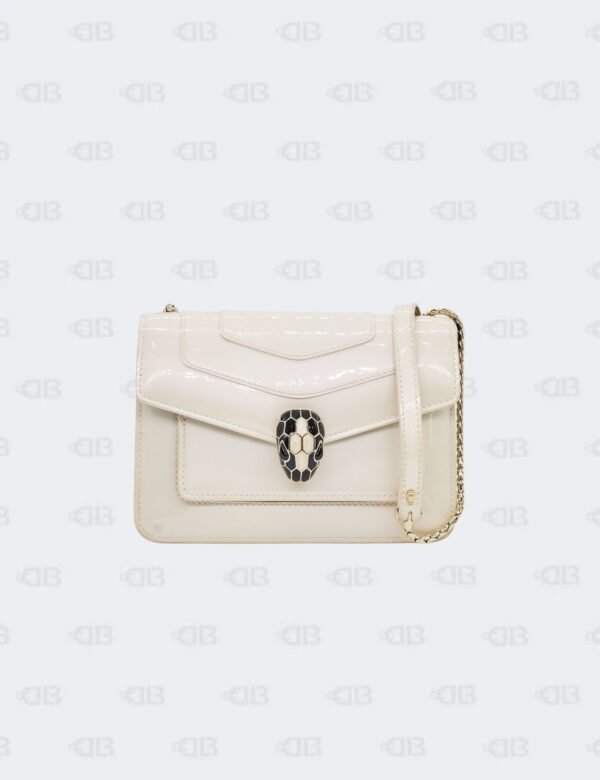 Bvlgari Off White Patent Forever Serpenti Chain Shoulder Bag