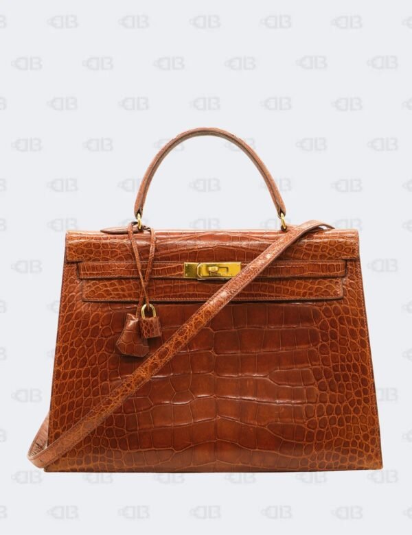 Hermes Kelly 35 Cognac Vintage Shiny Alligator with Gold Hardware