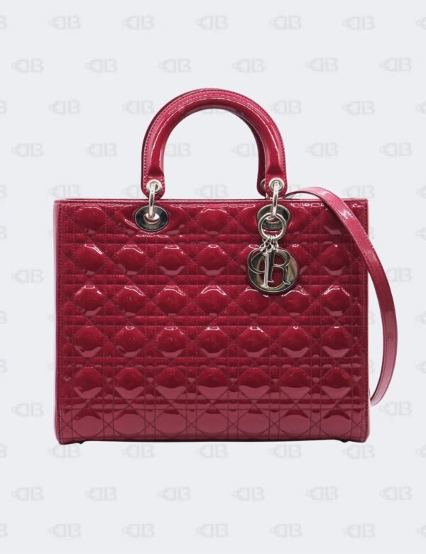 Chrisitan Dior Red Cannage Patent Leather Large Lady Dior Bag